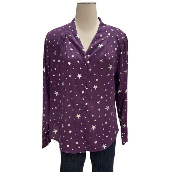 Allegra K Star Print Blouse Purple, Celestial Casual Chic Office Party Festival - Picture 11 of 11